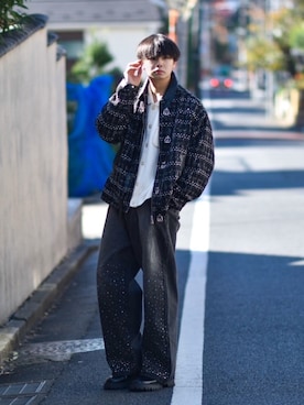 「アイテム（カーディガン/ボレロ）」を使った、来夢⠀さん（メンズ・180cm）の秋コーディネート