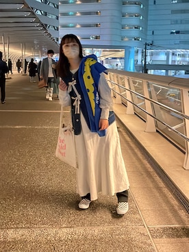 「FREAK'S STORE（フリークスストア）のリボン付きベスト（ベスト、ブルー系）」を使った、やまゆいさん（レディース・160cm）の夏コーディネート