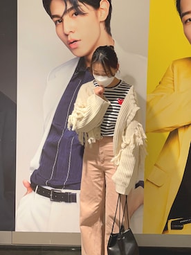 「COMME des GARCONS（コムデギャルソン）のWomen's Comme Des Garcons Play Stripe Cotton Tee（Tシャツ/カットソー、ブラック系）」を使った、やまゆいさん（レディース・160cm）の秋コーディネート