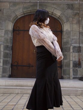 「titty＆Co. PETIT by poyo（ティティーアンドコープティバイポヨ）の【titty&Co.PETIT by POYO】シアー刺繍レースブラウス（シャツ/ブラウス）」を使った、ヒマリさん（レディース・151cm）の秋コーディネート