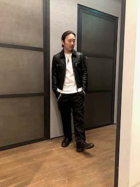 「ALLSAINTS（オールセインツ）のアイテム（ライダースジャケット）」を使った、shunさん（メンズ・170cm）の冬コーディネート