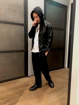「ALLSAINTS（オールセインツ）のアイテム（ライダースジャケット）」を使った、shunさん（メンズ・170cm）の冬コーディネート