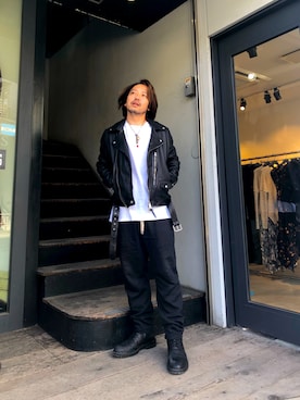 「ALLSAINTS（オールセインツ）のアイテム（ライダースジャケット）」を使った、shunさん（メンズ・170cm）の秋コーディネート
