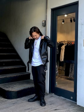 「ALLSAINTS（オールセインツ）のアイテム（ライダースジャケット）」を使った、shunさん（メンズ・170cm）の秋コーディネート