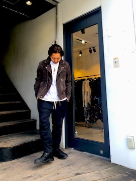 「ALLSAINTS（オールセインツ）のアイテム（ライダースジャケット）」を使った、shunさん（メンズ・170cm）の秋コーディネート