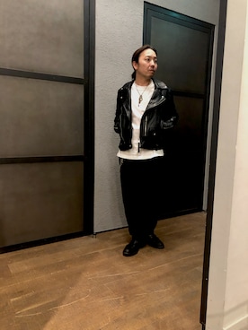 「ALLSAINTS（オールセインツ）のアイテム（ライダースジャケット）」を使った、shunさん（メンズ・170cm）の冬コーディネート