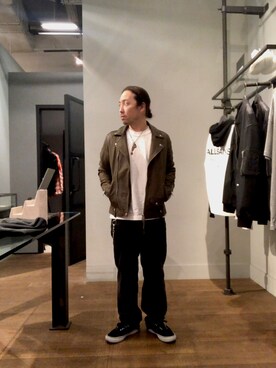 「ALLSAINTS（オールセインツ）のアイテム（ライダースジャケット）」を使った、shunさん（メンズ・170cm）の春コーディネート