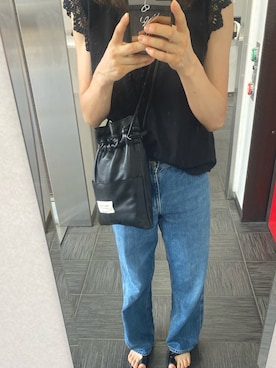 「UNIQLO（ユニクロ）のハイライズワイドストレートジーンズ（デニムパンツ）」を使った、ks19860916さん（レディース・161cm）の夏コーディネート