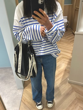 「UNIQLO（ユニクロ）のハイライズワイドストレートジーンズ（デニムパンツ）」を使った、ks19860916さん（レディース・161cm）の春コーディネート