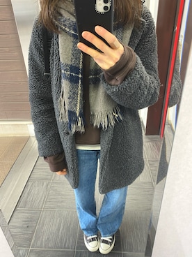 「UNIQLO（ユニクロ）のハイライズワイドストレートジーンズ（デニムパンツ）」を使った、ks19860916さん（レディース・161cm）の冬コーディネート