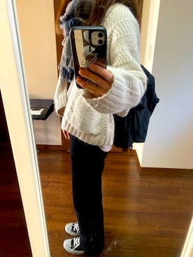 「UNIQLO（ユニクロ）のワッフルクルーネックT（長袖）（Tシャツ/カットソー）」を使った、ks19860916さん（レディース・161cm）の冬コーディネート