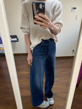 「UNIQLO（ユニクロ）のワッフルクルーネックT（長袖）（Tシャツ/カットソー）」を使った、ks19860916さん（レディース・161cm）の春コーディネート