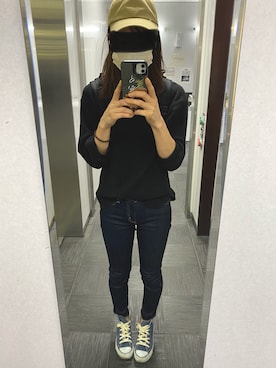 「UNIQLO（ユニクロ）のワッフルクルーネックT（7分袖）（Tシャツ/カットソー）」を使った、ks19860916さん（レディース・161cm）の秋コーディネート