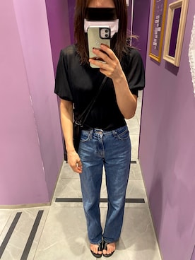 「UNIQLO（ユニクロ）のハイライズワイドストレートジーンズ（デニムパンツ）」を使った、ks19860916さん（レディース・161cm）の秋コーディネート