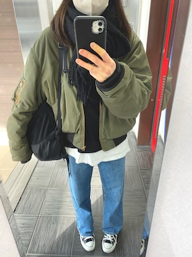 「MOUSSY（マウジー）のアイテム（MA-1）」を使った、ks19860916さん（レディース・161cm）の冬コーディネート