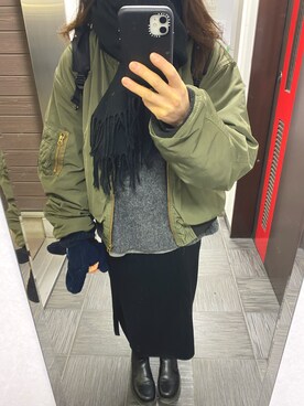 「MOUSSY（マウジー）のアイテム（MA-1）」を使った、ks19860916さん（レディース・161cm）の冬コーディネート