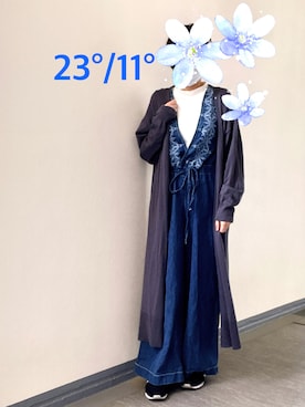 「ロングカーディガン」｜「アイテム（オールインワン・サロペット）」を使った、chino-chiさん（レディース・156cm）の春コーディネート