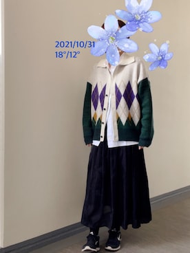 「NOMBRE IMPAIR（ノンブルアンペール）のアイテム（カーディガン/ボレロ）」を使った、chino-chiさん（レディース・156cm）の秋コーディネート