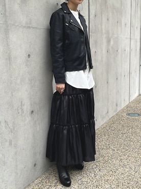 「r.（アールドット）のアイテム（ライダースジャケット）」を使った、r.さん（レディース・162cm）の秋コーディネート