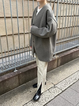 「フェイクレザー」｜「アイテム（ノーカラージャケット）」を使った、r.さん（レディース・158cm）の秋コーディネート