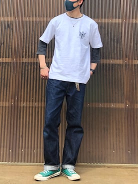 「Buzz Rickson's（バズリクソンズ）のアイテム（Tシャツ/カットソー）」を使った、iamimaichさん（メンズ・177cm）の春コーディネート