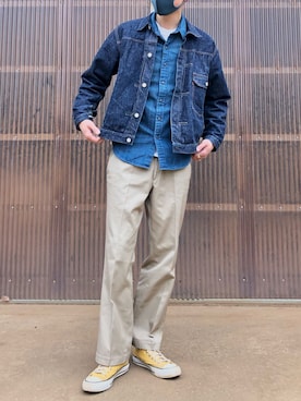 「WAREHOUSE（ウエアハウス）のアイテム（デニムジャケット）」を使った、iamimaichさん（メンズ・177cm）の春コーディネート