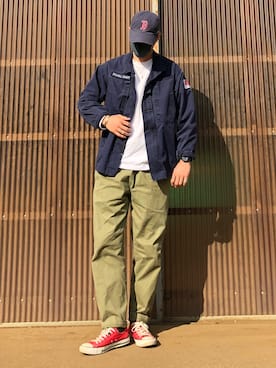 「ミリタリージャケット」｜「アイテム（スニーカー）」を使った、iamimaichさん（メンズ・177cm）の春コーディネート