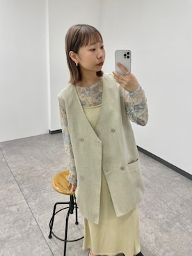 「Kastane（カスタネ）の【新色追加】シアー花柄キャミ付きインナー（Tシャツ/カットソー、ブルー系）」を使った、hikkaa1107さん（レディース・158cm）の夏コーディネート