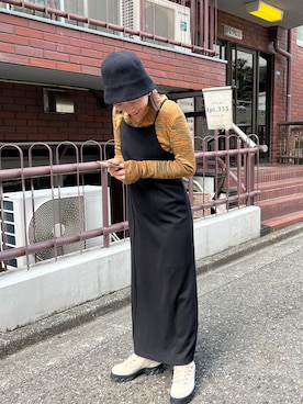 「Kastane（カスタネ）の【新色追加】ポンチキャミワンピース（ワンピース、ブラック系）」を使った、hikkaa1107さん（レディース・158cm）の春コーディネート