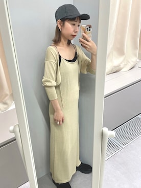 「Kastane（カスタネ）の【SETアイテム】シアーニットワンピースボレロセット（ワンピース、ベージュ系）」を使った、hikkaa1107さん（レディース・158cm）の春コーディネート