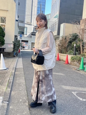 「Kastane（カスタネ）の【カタログ掲載アイテム】フェイクレザーボックスバッグ（ボストンバッグ、ブラック系）」を使った、hikkaa1107さん（レディース・158cm）の春コーディネート