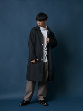 「ANPAS（アンパス）のアイテム（ステンカラーコート）」を使った、Rinanさん（メンズ・178cm）の秋コーディネート