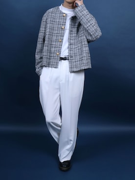 「アイテム（ノーカラージャケット）」を使った、ANPASさん（メンズ・181cm）の秋コーディネート