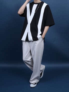 「アイテム（パンツ、ホワイト系）」を使った、Rinanさん（メンズ・178cm）の夏コーディネート