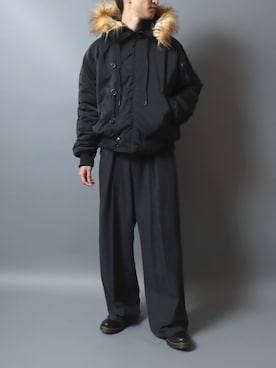 「アイテム（ミリタリージャケット）」を使った、ANPASさん（メンズ・181cm）の冬コーディネート