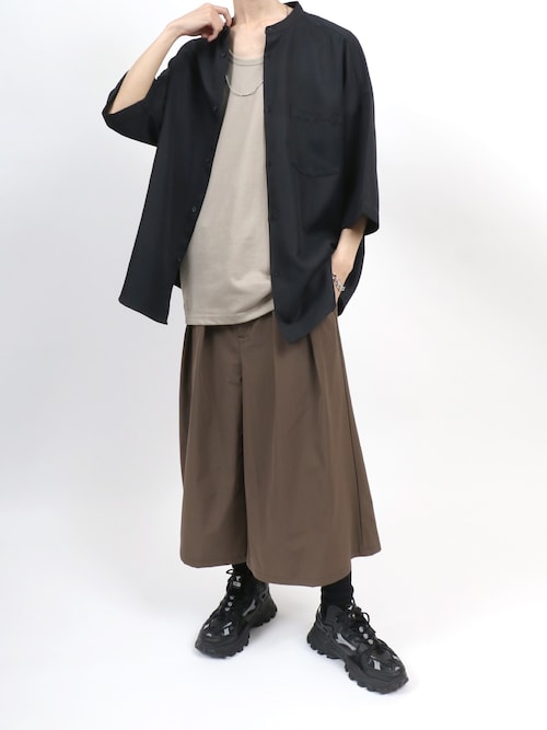 S-LL/体型カバー】オンオフ兼用 ベルト風ガウチョパンツ（6～9分