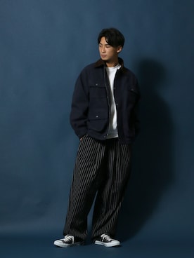 「バルーンパンツ」｜「アイテム（カバーオール）」を使った、Rinanさん（メンズ・178cm）の秋コーディネート