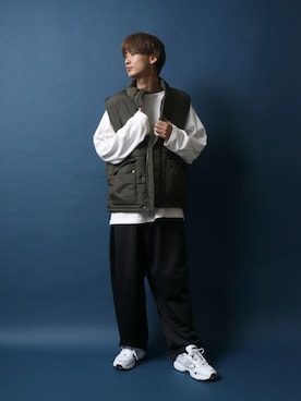 「ANPAS（アンパス）のアイテム（ダウンベスト）」を使った、Rinanさん（メンズ・178cm）の冬コーディネート