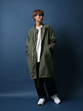 「バスクシャツ」｜「アイテム（モッズコート）」を使った、Rinanさん（メンズ・178cm）の冬コーディネート