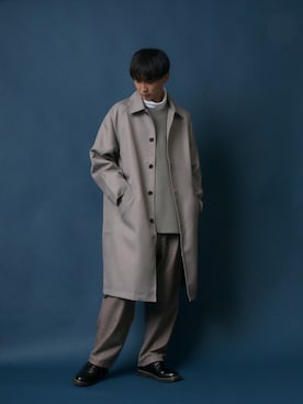 「ANPAS（アンパス）のアイテム（ステンカラーコート）」を使った、Rinanさん（メンズ・178cm）の秋コーディネート