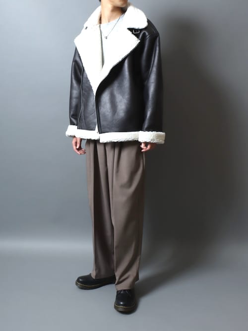 セール】Faux shearling biker jacket/ フェイクムートン 裏ボア