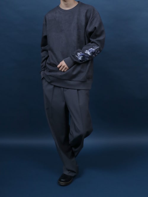 セール】Faux Suede Flower Embroidery Oversized Sweatshirt