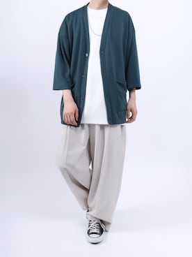 「アイテム（スラックス、ホワイト系）」を使った、Rinanさん（メンズ・178cm）の夏コーディネート