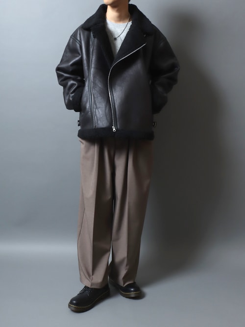 セール】Faux shearling biker jacket/ フェイクムートン 裏ボア