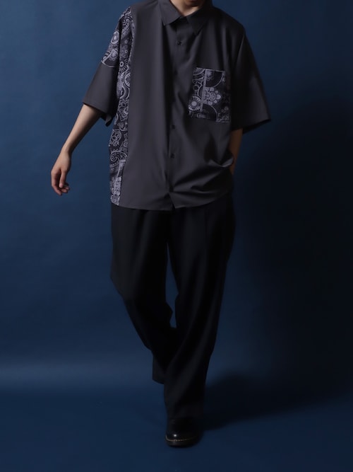 セール】Pattern Print Switching Oversized Dolman Sleeve Shirt/切替 