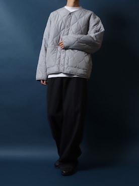「ミリタリーコーデ」｜「アイテム（ノーカラージャケット）」を使った、Rinanさん（メンズ・178cm）の冬コーディネート