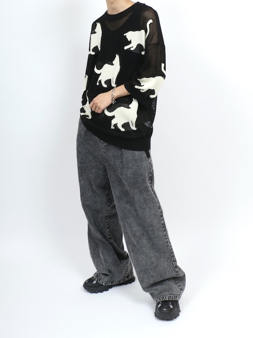 bear様 セール】Allover Pattern Big Cat Openwork Knitting Summer