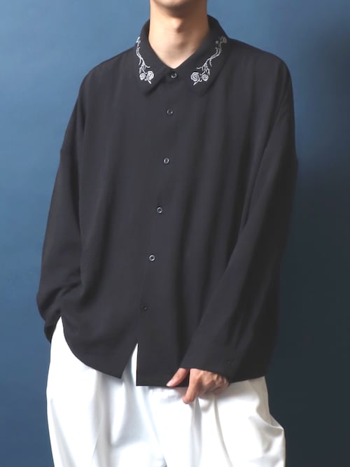 ANPAS シャツ Flower Embroidery Oversized Dolman Sleeve Shirt