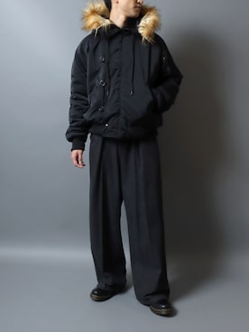 「アイテム（ミリタリージャケット）」を使った、ANPASさん（メンズ・181cm）の冬コーディネート