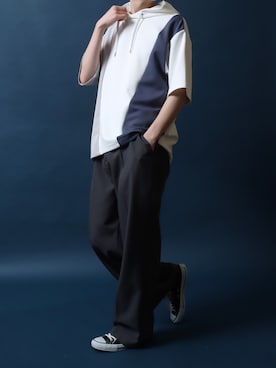 「アイテム（パーカー、ホワイト系）」を使った、Rinanさん（メンズ・178cm）の夏コーディネート